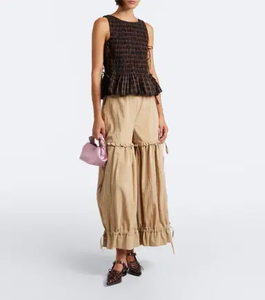 Ganni Checked shirred cotton top | Thumbnail 2