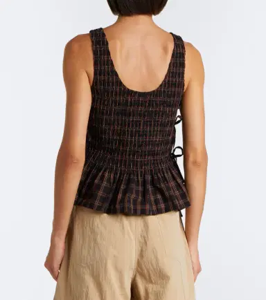 Ganni Checked shirred cotton top | Thumbnail 3