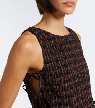 Ganni Checked shirred cotton top | Thumbnail 4