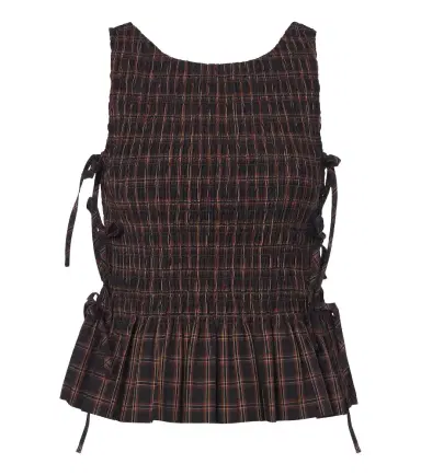 Ganni Checked shirred cotton top | Thumbnail 1