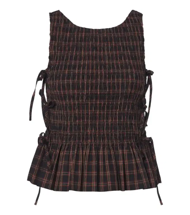 Ganni Checked shirred cotton top
