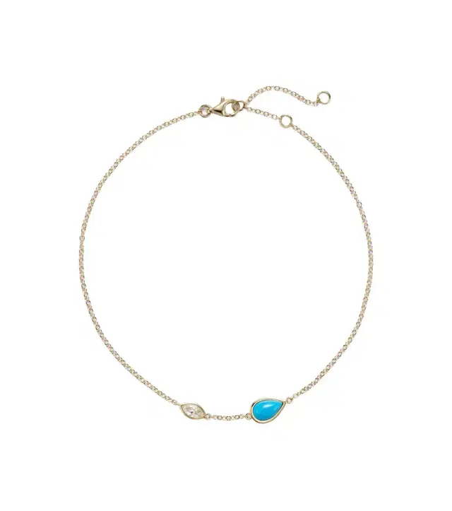 Shay Jewelry Riviera 18kt gold anklet with turquoise and diamond