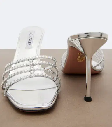 Aquazzura Sensation Crystal metallic leather mules | Thumbnail 4