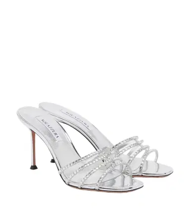 Aquazzura Sensation Crystal metallic leather mules | Thumbnail 1