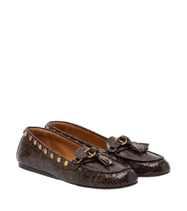 Isabel Marant Faxel snake-effect studded leather loafers