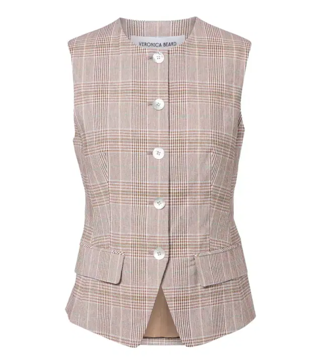 Veronica Beard Lois plaid cotton and linen-blend vest