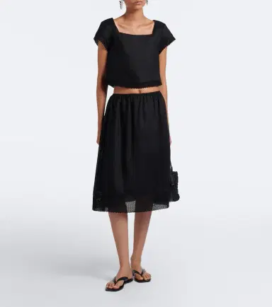 Posse Alfie embroidered linen midi skirt | Thumbnail 4