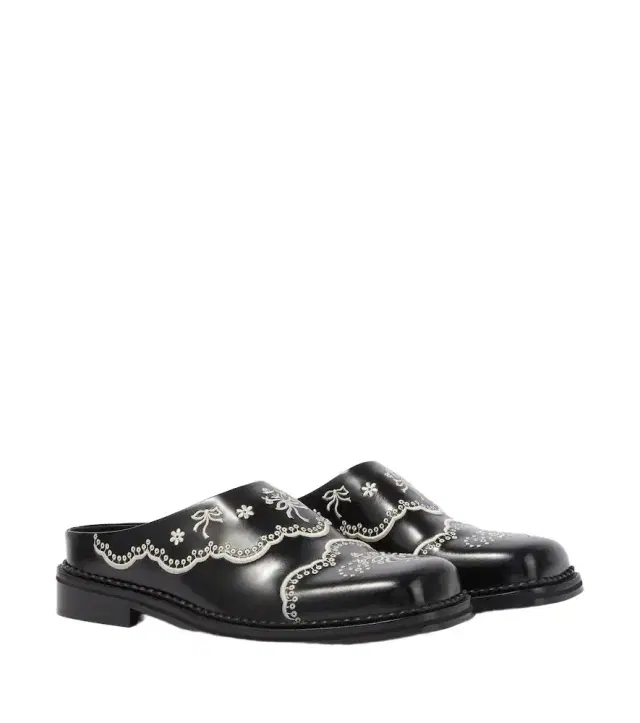Simone Rocha Embroidered floral leather mules