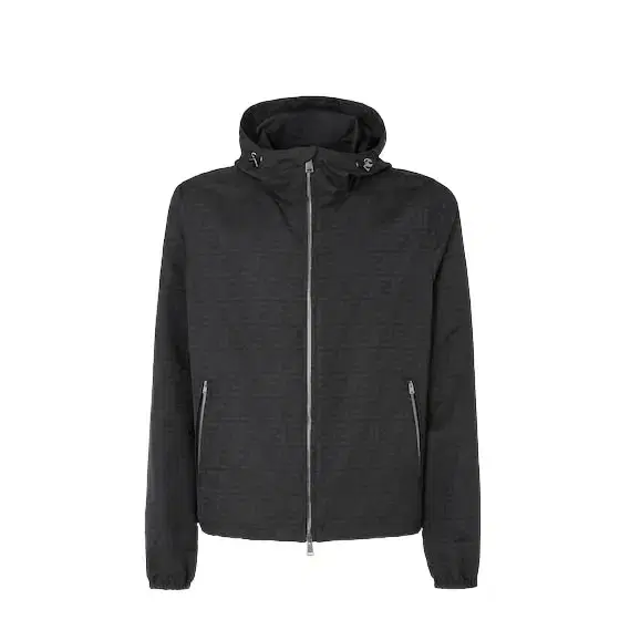 Fendi Drawstring hood blouson made from black FF Zucca jacquard