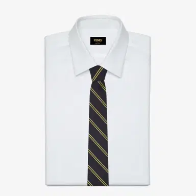 Fendi Tie with a diagonal striped regimental motif in yellow on | Thumbnail 2