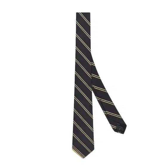 Tie with a diagonal striped regimental motif in yellow on