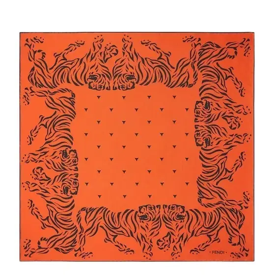 A square foulard featuring a stencil-effect archive Tiger