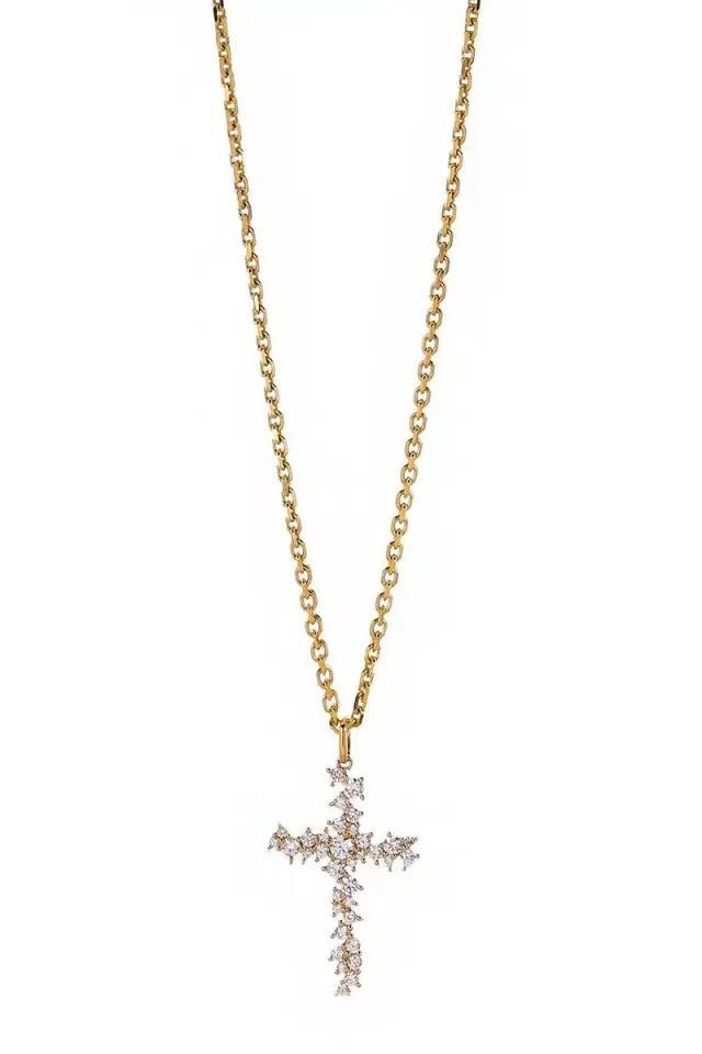 Sydney Evan Diamond Cross Charm Cocktail Necklace