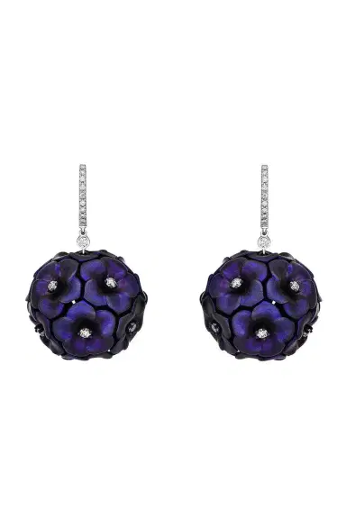 SABOO FINE JEWELS Diamond Purple Flower Ball Earrings | Thumbnail 1