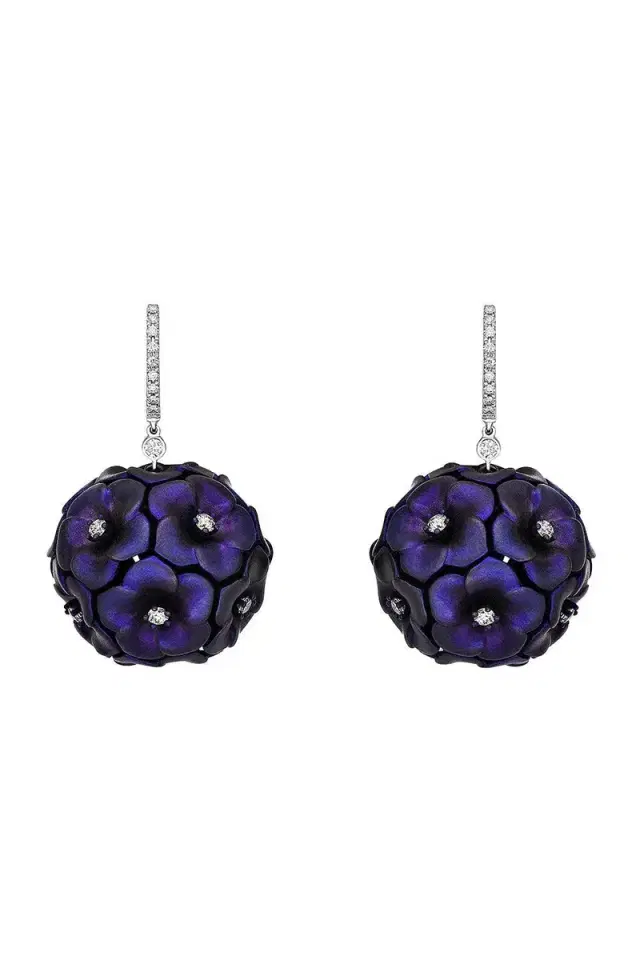 SABOO FINE JEWELS Diamond Purple Flower Ball Earrings