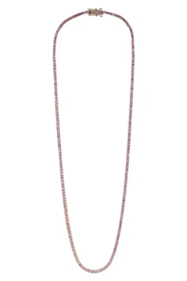 Sydney Evan Light Pink Sapphire Tennis Necklace | Thumbnail 4