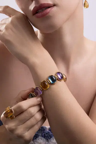 GOSHWARA London Blue Topaz Amethyst Diamond Cushion G-One Bracelet | Thumbnail 2