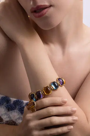 GOSHWARA London Blue Topaz Amethyst Diamond Cushion G-One Bracelet | Thumbnail 4