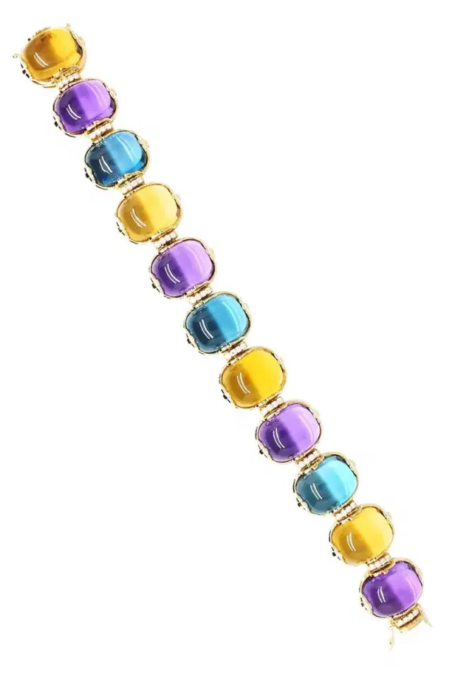 GOSHWARA London Blue Topaz Amethyst Diamond Cushion G-One Bracelet