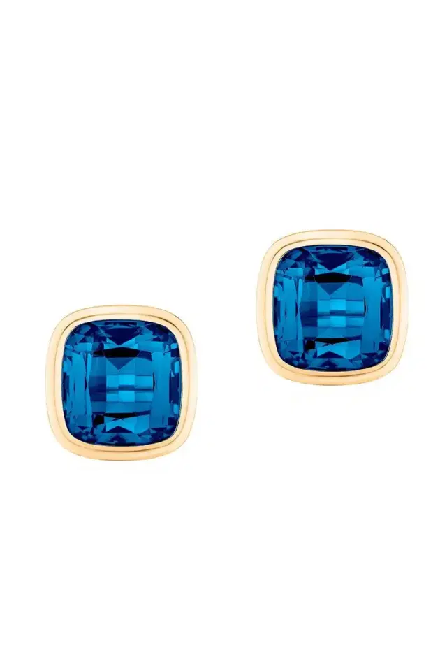 GOSHWARA London Blue Topaz Cushion Bezel Manhattan Stud Earrings