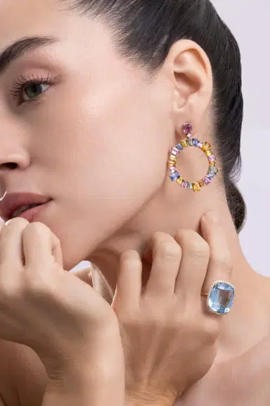 GOSHWARA Sapphire Multi Limited Edition Hoop Earrings | Thumbnail 3 GOSHWARA Sapphire Multi Limited Edition Hoop Earrings | Thumbnail 3