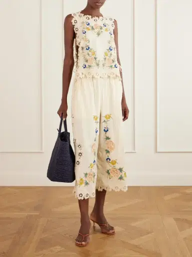 Sea Addona Floral-embroidered Broderie Anglaise-trimmed Cotton Wide-leg Pants | Thumbnail 2