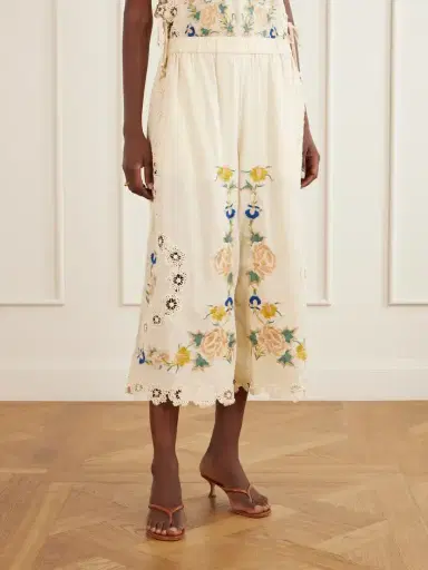 Sea Addona Floral-embroidered Broderie Anglaise-trimmed Cotton Wide-leg Pants | Thumbnail 3