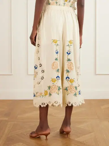 Sea Addona Floral-embroidered Broderie Anglaise-trimmed Cotton Wide-leg Pants | Thumbnail 4