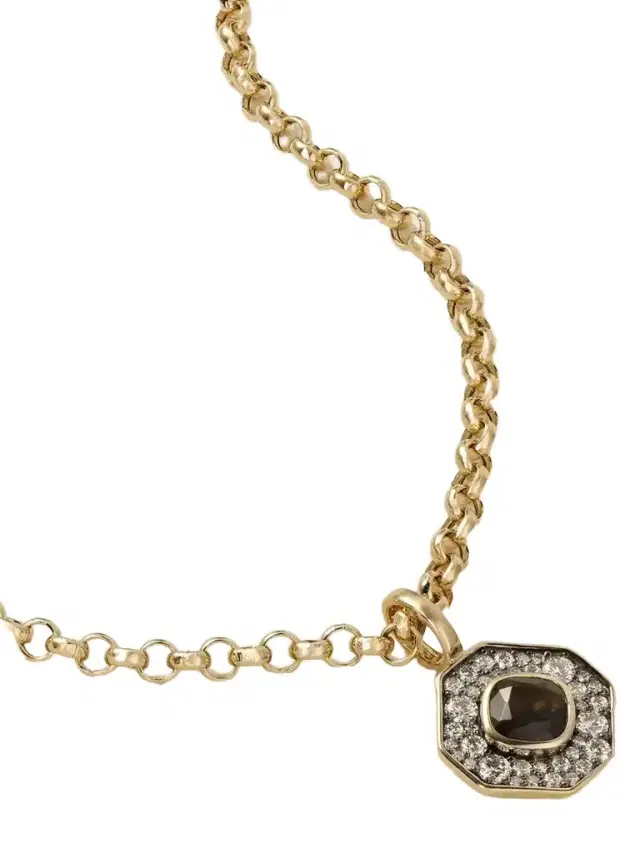 Octagon 14-karat Recycled Gold, Smokey Quartz And Diamond Necklace