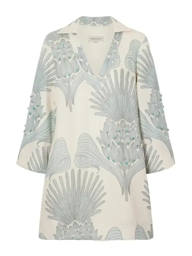 ANDRES OTALORA Aziza Mia Embellished Printed Linen Mini Dress