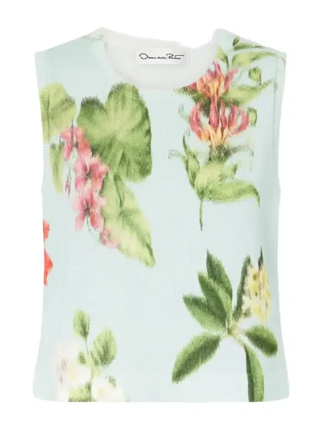 Oscar de la Renta Floral-print Cotton-blend Knitted Tank