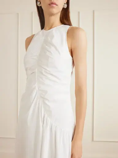 Theory Ruched Cotton-blend Sateen Midi Dress | Thumbnail 4 Theory Ruched Cotton-blend Sateen Midi Dress | Thumbnail 4