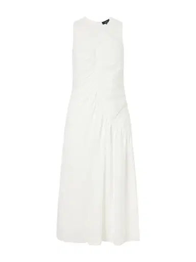 Theory Ruched Cotton-blend Sateen Midi Dress | Thumbnail 1 Theory Ruched Cotton-blend Sateen Midi Dress | Thumbnail 1