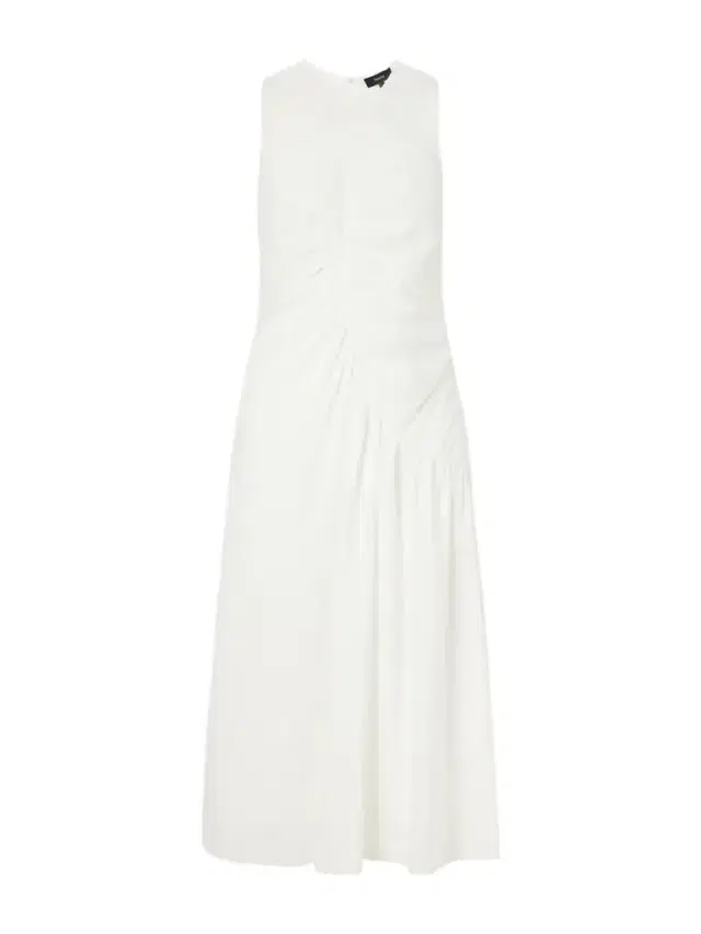 Theory Ruched Cotton-blend Sateen Midi Dress
