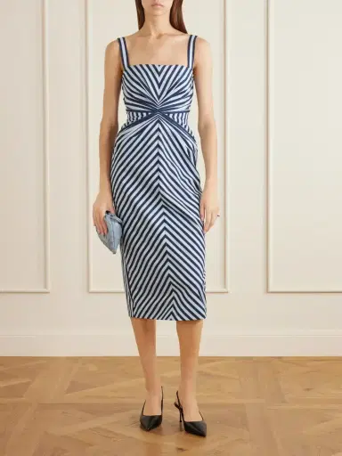 Carolina Herrera Striped Ruched Cotton-blend Midi Dress | Thumbnail 2 Carolina Herrera Striped Ruched Cotton-blend Midi Dress | Thumbnail 2