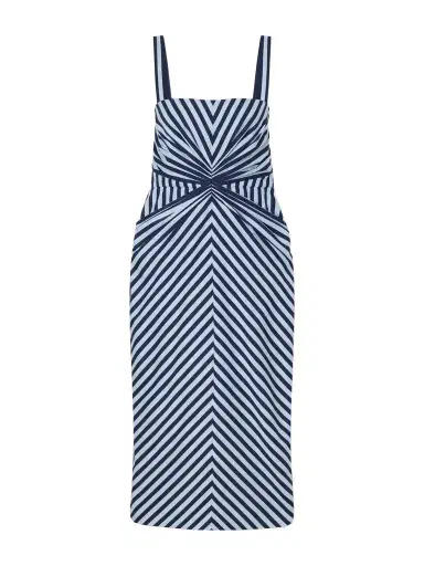 Carolina Herrera Striped Ruched Cotton-blend Midi Dress | Thumbnail 1 Carolina Herrera Striped Ruched Cotton-blend Midi Dress | Thumbnail 1