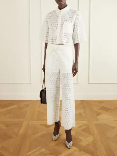 Valentino Garavani Mossi Logo-embellished Cropped Broderie Anglaise Cotton Blouse | Thumbnail 2 Valentino Garavani Mossi Logo-embellished Cropped Broderie Anglaise Cotton Blouse | Thumbnail 2