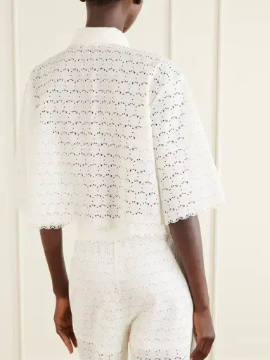 Valentino Garavani Mossi Logo-embellished Cropped Broderie Anglaise Cotton Blouse | Thumbnail 3 Valentino Garavani Mossi Logo-embellished Cropped Broderie Anglaise Cotton Blouse | Thumbnail 3