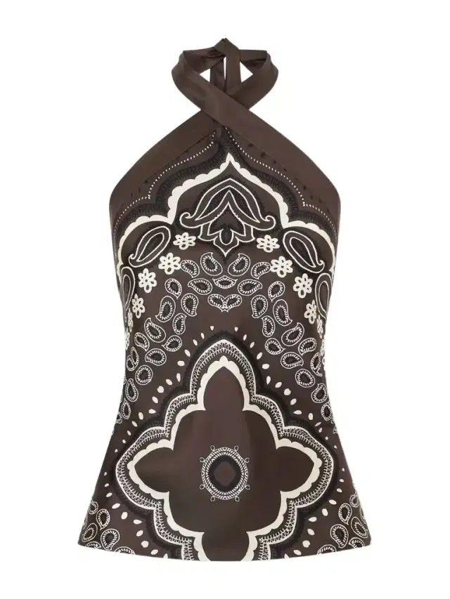 Nili Lotan Solal Printed Silk Halter Top