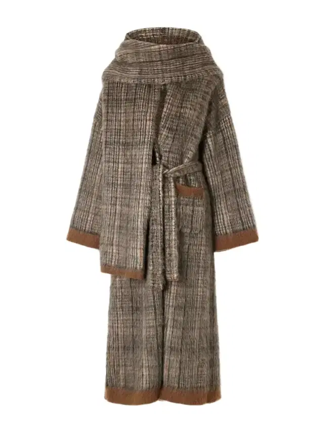 Brunello Cucinelli Scarf-detailed Belted Checked Brushed Wool-blend Coat