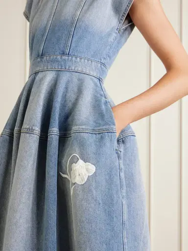 Erdem Floral-appliquéd Denim Midi Dress | Thumbnail 4
