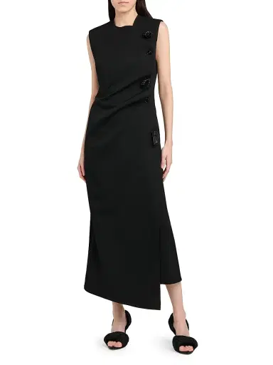 Bottega Veneta Women's Buttoned Sleeveless Shift Midi Dress - Double Black - Size 10 | Thumbnail 3 Bottega Veneta Women's Buttoned Sleeveless Shift Midi Dress - Double Black - Size 10 | Thumbnail 3