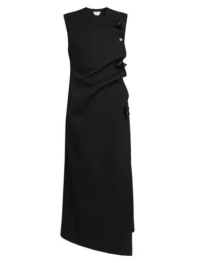 Bottega Veneta Women's Buttoned Sleeveless Shift Midi Dress - Double Black - Size 10 | Thumbnail 1 Bottega Veneta Women's Buttoned Sleeveless Shift Midi Dress - Double Black - Size 10 | Thumbnail 1
