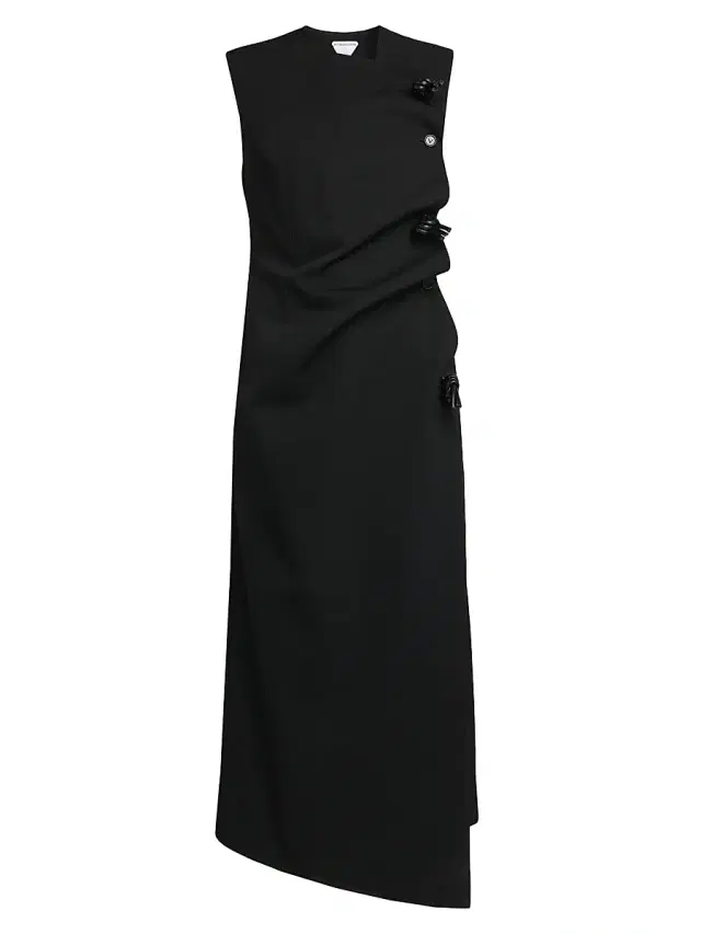 Bottega Veneta Women's Buttoned Sleeveless Shift Midi Dress - Double Black