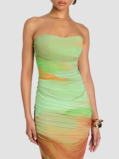 Retrofête Women's Isadore Abstract Print Mesh Trumpet Maxi Dress - Pera Brushstroke - Size XL | Thumbnail 5 Retrofête Women's Isadore Abstract Print Mesh Trumpet Maxi Dress - Pera Brushstroke - Size XL | Thumbnail 5