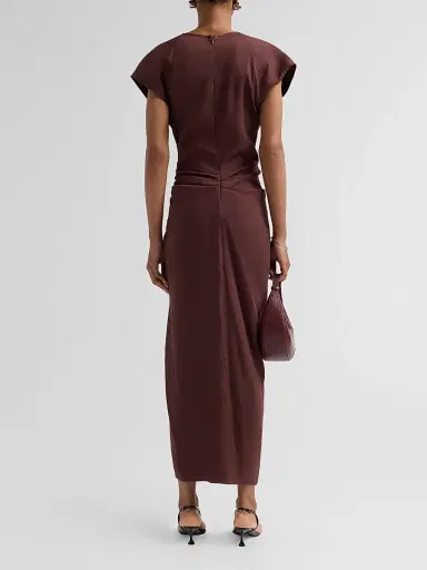 Proenza Schouler Women's Bettina Linen-Blend Draped Midi-Dress - Espresso - Size 14 | Thumbnail 3 Proenza Schouler Women's Bettina Linen-Blend Draped Midi-Dress - Espresso - Size 14 | Thumbnail 3
