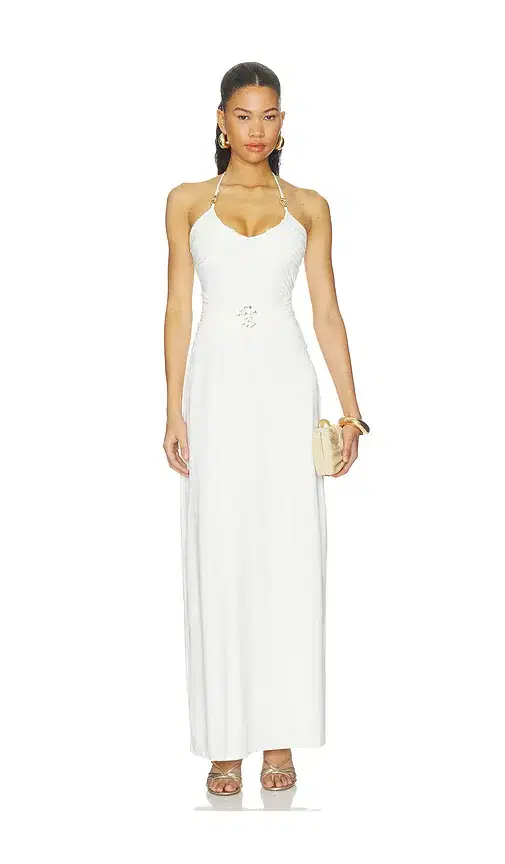 Nina Ruched Halter Maxi Dress