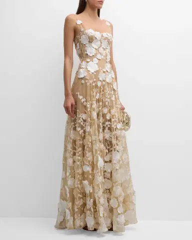 Bronx and Banco Jasmine Sleeveless Floral Applique Gown | Thumbnail 3 Bronx and Banco Jasmine Sleeveless Floral Applique Gown | Thumbnail 3