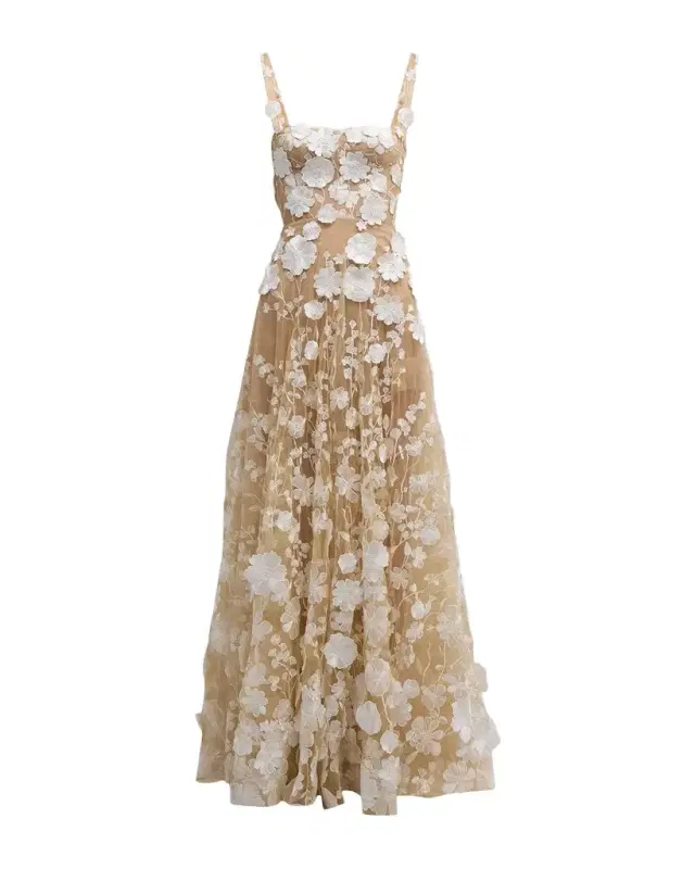 Bronx Banco Jasmine Sleeveless Floral Applique Gown