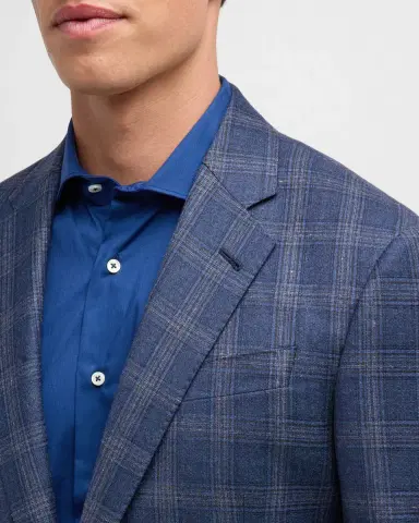 Giorgio Armani Men's Plaid Wool-Cashmere Sport Coat | Thumbnail 6 Giorgio Armani Men's Plaid Wool-Cashmere Sport Coat | Thumbnail 6